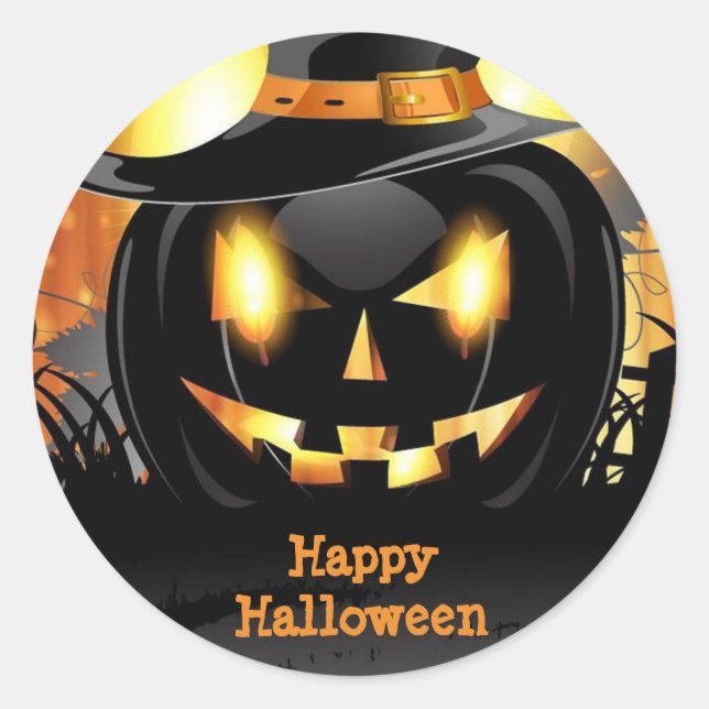 Sticker Rond Joyeux Halloween Citrouille Noire (Devant)