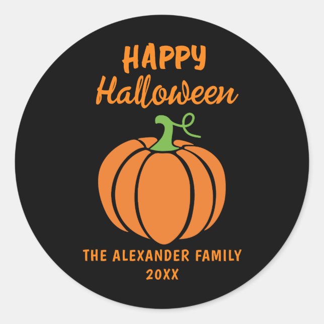 Sticker Rond Joyeux Halloween Citrouille Orange Noire  (Devant)