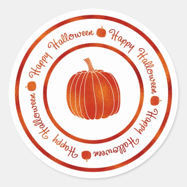 Sticker Rond Joyeux Halloween & Citrouille Orange Shine Glam te (Devant)