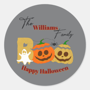Sticker Rond Joyeux Halloween Citrouille Squelettique