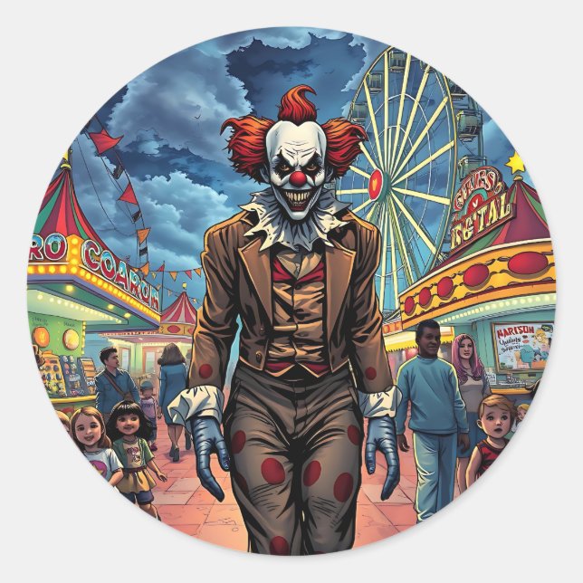 Sticker Rond Joyeux Halloween | Clown éffrayant (Devant)