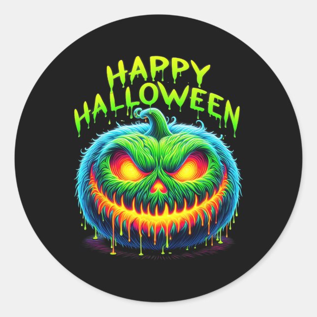 Sticker Rond Joyeux Halloween Éffrayant Jack-o'-lantern Citroui (Devant)