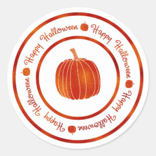 Sticker Rond Joyeux Halloween et Citrouille Orange Brillant Gla