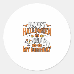 Sticker Rond Joyeux Halloween Et Mon Anniversaire Design Vintag