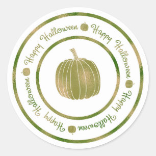 Sticker Rond Joyeux Halloween et Pumpkin Green Shine Glam Branc