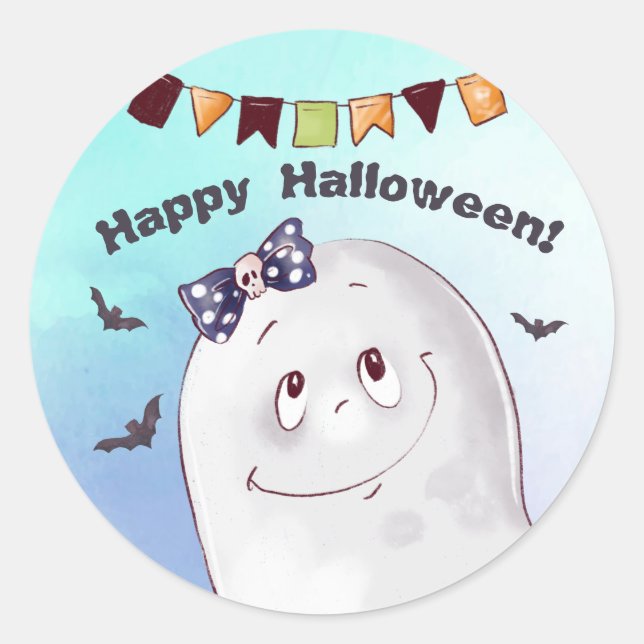 Sticker Rond Joyeux Halloween Ghost (Devant)