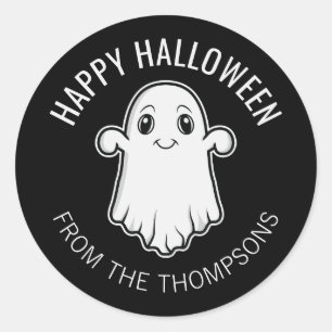 Sticker Rond Joyeux Halloween Ghost Sourire texte personnalisé 