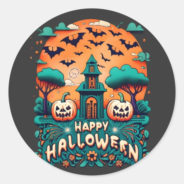 Sticker Rond Joyeux Halloween | Halloween Éffrayant (Devant)