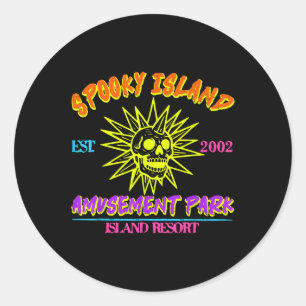 Sticker Rond Joyeux Halloween Île Épouvantable Établie 2002 Amu