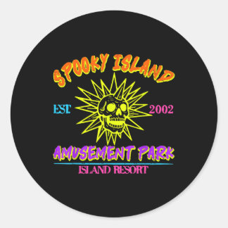 Sticker Rond Joyeux Halloween Île Épouvantable Établie 2002 Amu