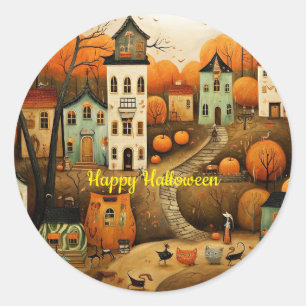 Sticker Rond Joyeux Halloween illustration colorée