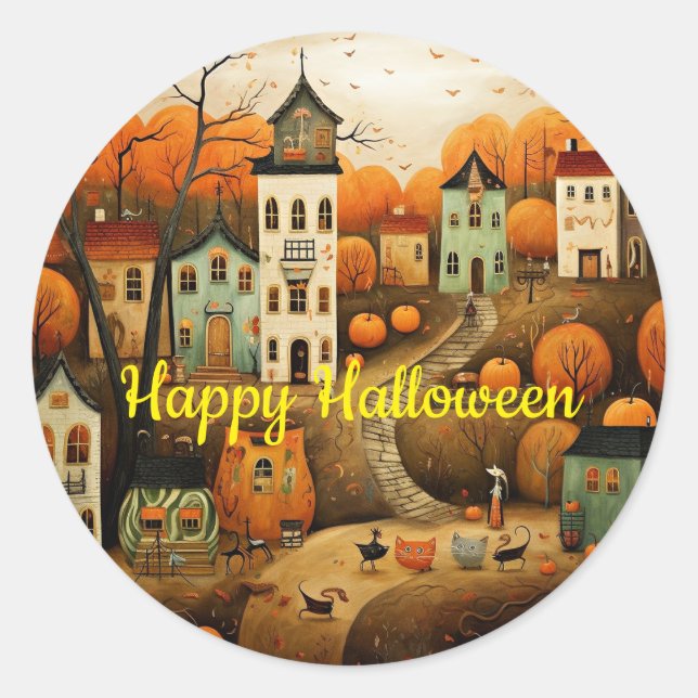 Sticker Rond Joyeux Halloween illustration colorée (Devant)