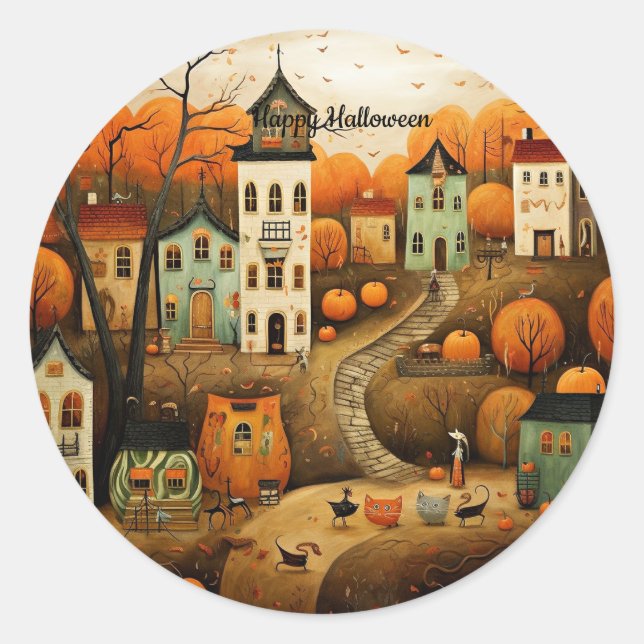 Sticker Rond Joyeux Halloween illustration colorée (Devant)