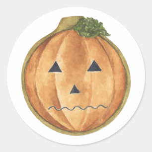 Sticker Rond Joyeux Halloween Jack-o'-lantern aquarelle