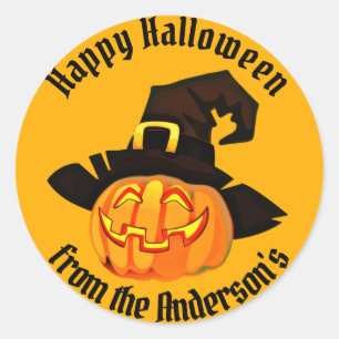 Sticker Rond Joyeux Halloween Jack O'Lantern