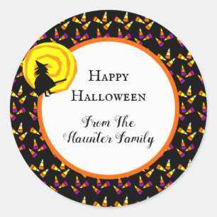 Sticker Rond Joyeux Halloween jolie sorcière bonbon Motif de ma