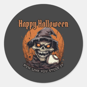 Sticker Rond Joyeux Halloween, joueur de baseball