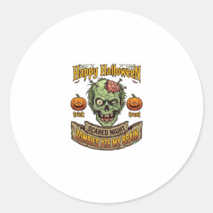 Sticker Rond Joyeux Halloween Les zombies ont mangé la tête de