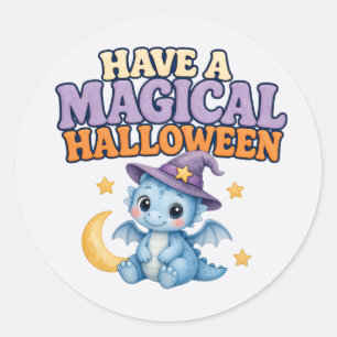 Sticker Rond Joyeux Halloween Magique Bébé Dragon Bleu
