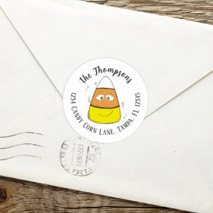 Sticker Rond Joyeux Halloween Maïs Sucré Adresse de Retour Mign