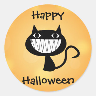 Sticker Rond Joyeux Halloween Mignon Chat Noir de Dessin Animé