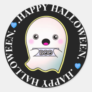 Sticker Rond Joyeux Halloween mignon fantôme disant Boo