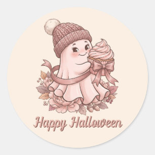 Sticker Rond Joyeux Halloween Mignon Récolte d'Automne Fantôme 