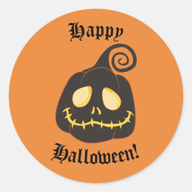 Sticker Rond Joyeux Halloween noir Citrouille Whimsical sourire (Devant)