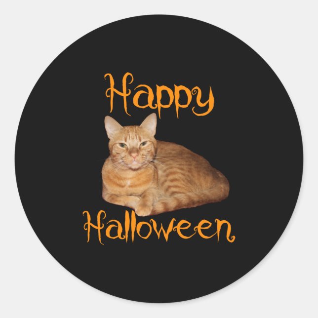 Sticker Rond Joyeux Halloween non effrayant Tabby orange chat (Devant)