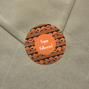 Sticker Rond Joyeux Halloween Orange Citrouille Jack-o'-lantern