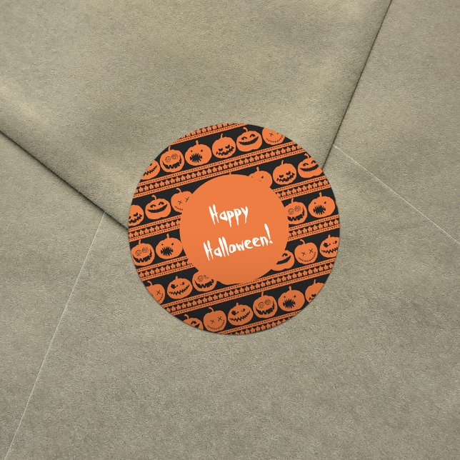 Sticker Rond Joyeux Halloween Orange Citrouille Jack-o'-lantern (Créateur téléchargé)