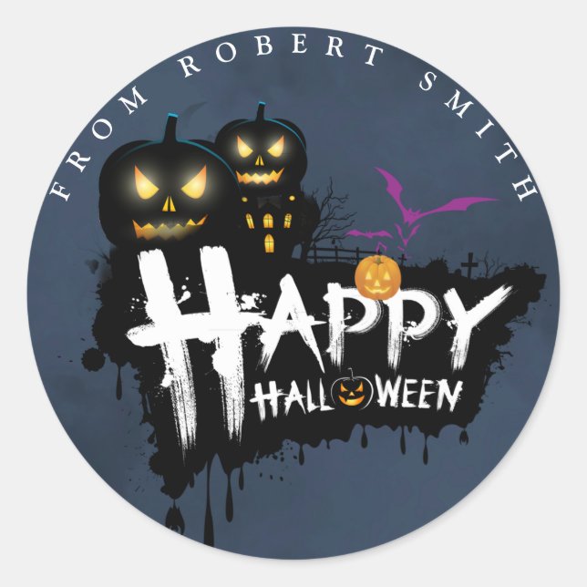 Sticker Rond Joyeux Halloween personnalisé (Devant)
