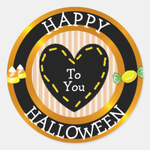 Sticker Rond Joyeux Halloween Pour Vous Stimulé Coeur Bonbon St