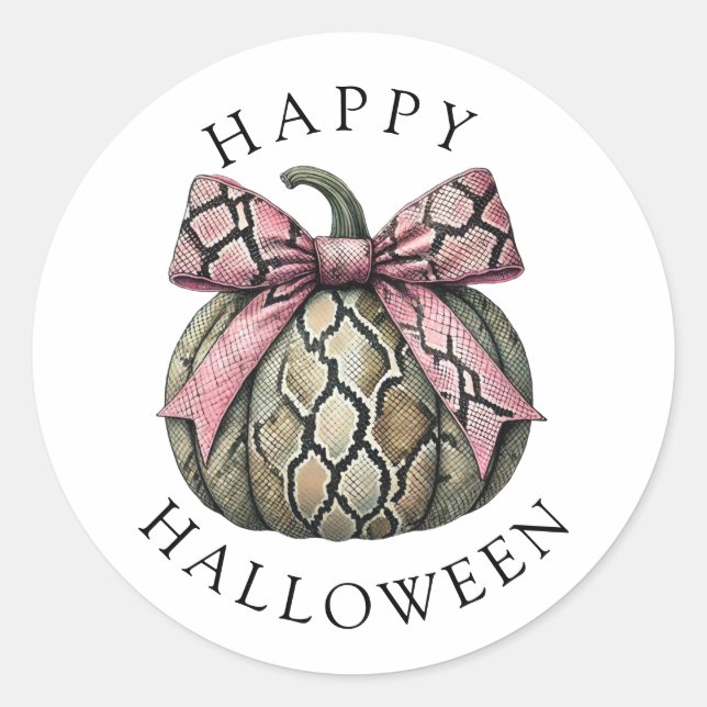Sticker Rond Joyeux Halloween Serpent Citrouille Peau rose Ruba (Devant)