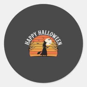 Sticker Rond Joyeux Halloween Sorcière Coucher de soleil Design