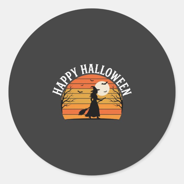 Sticker Rond Joyeux Halloween Sorcière Coucher de soleil Design (Devant)