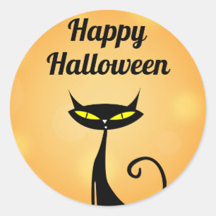 Sticker Rond Joyeux Halloween Stylistique moderne Chat noir Ora