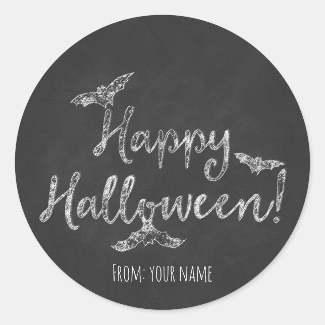 Sticker Rond Joyeux Halloween Tableau Craie Fête (Devant)