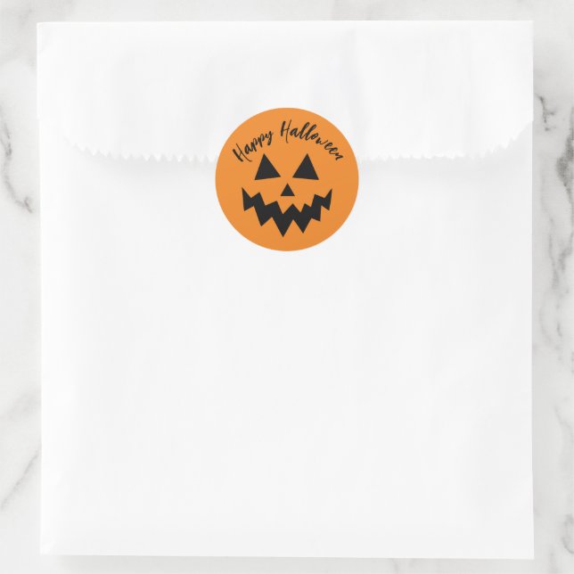 Sticker Rond Joyeux Halloween Trick ou traiter visage Citrouill (Sac)