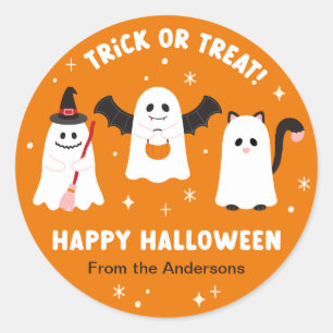 Sticker Rond Joyeux Halloween Trick ou Treat Ghosts