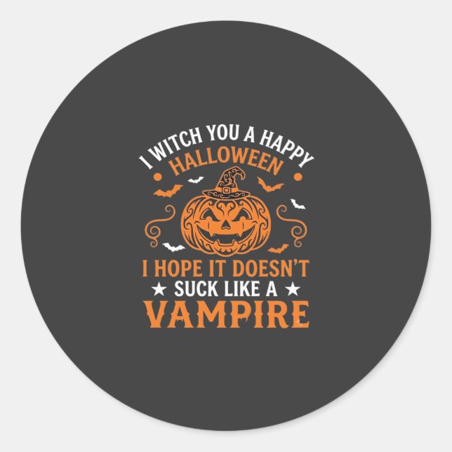 Sticker Rond Joyeux Halloween Vampire Citrouille Sorcière Chape (Devant)