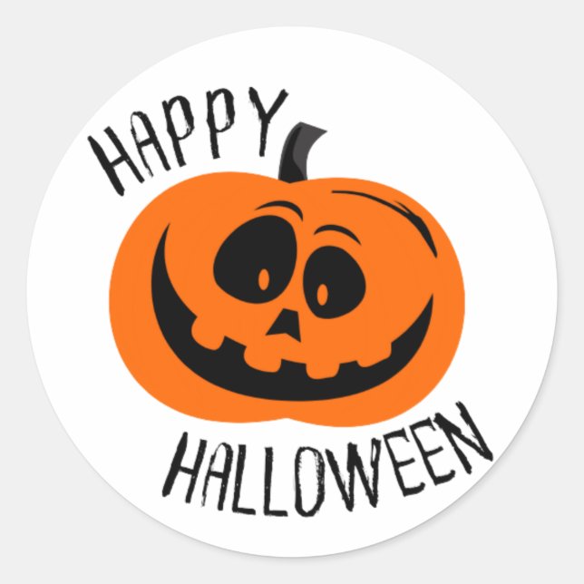 Sticker Rond Joyeux Halloween Visage de Citrouille Fou (Devant)