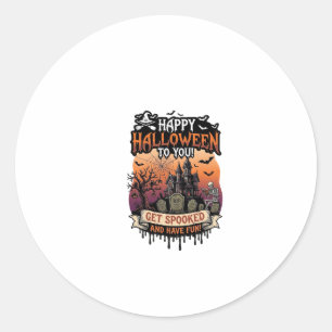 Sticker Rond Joyeux Halloween Vous Maison Hantée Squelette Chau