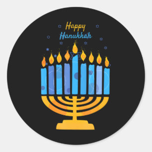 Sticker Rond Joyeux Hanoukka bougies Menorah juive Hanoukka