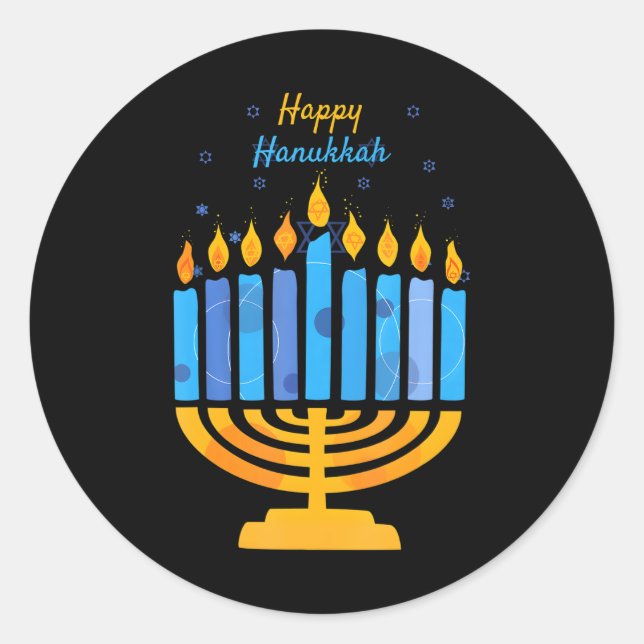 Sticker Rond Joyeux Hanoukka bougies Menorah juive Hanoukka (Devant)