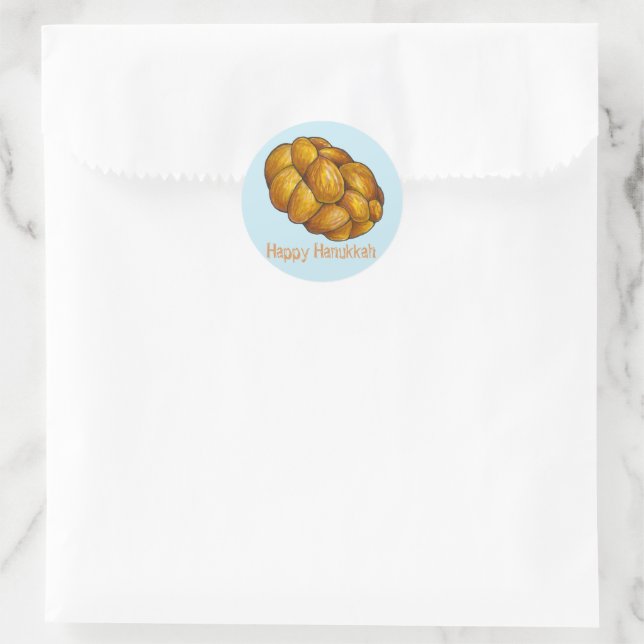 Sticker Rond Joyeux Hanoukka Chanukah Challah Pread Holiday (Sac)
