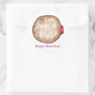 Sticker Rond Joyeux Hanoukka Chanukah Jelly Donut Sufganiyah