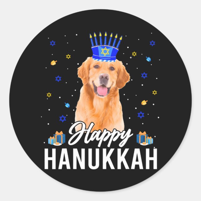 Sticker Rond Joyeux Hanoukka Golden Retriever Menorah Casquette (Devant)