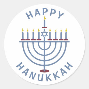 Sticker Rond Joyeux Hanoukka Menorah