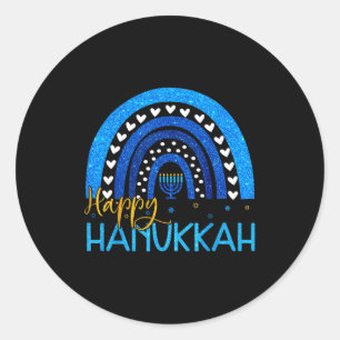 Sticker Rond Joyeux Hanukkah Menorah Arc-en-ciel Cadeau Juif Fe